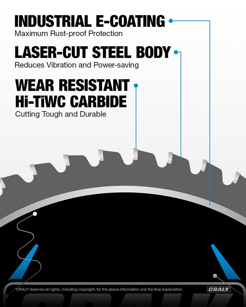 CRALY 10 Inch 50 Teeth Steel and Ferrous Metal Cutting Circular Saw Blade, 5/8 Inch Arbor, Thin Kerf, Professional Carbide Tipped Blade for Angle Iron, Threaded Rod, EMT Conduit(C1050MC) - Image 3